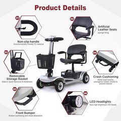 300w Foldable Electric Mobility Scooter 12.4miles Long Range Travel Scooter