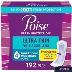 Incontinence Pads Ultra Thin 4-Drop Moderate, Long Length, 192 Count