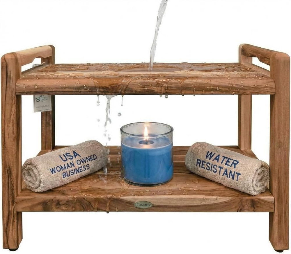 Elegant 24″ Waterproof Teak Wood Shower Bench for Safety and Storage