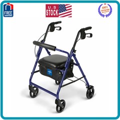 Medline Lightweight Aluminum Rollator Folding Walker 6 Inch Wheels 250lb Blue