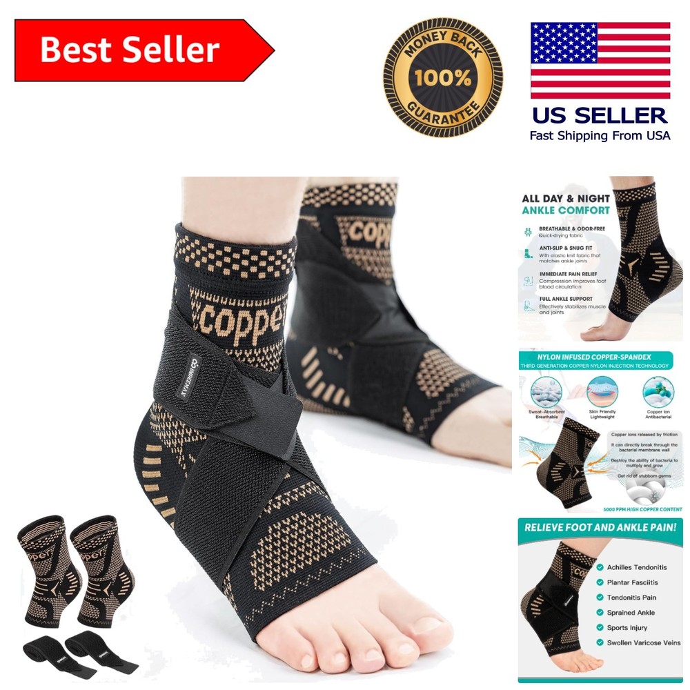 Lightweight Copper Ankle Brace – 2 Pack for Sports & Everyday Use, Large Size