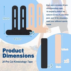 20 PCS Waterproof Kinesiology Tape for Shoulders/Knees,Precut Strips for Knee Pa