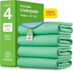 Eco-Friendly 34″ x 36″ Reusable Underpads for Kids, Elderly, and Pets – 4 Count