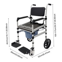 Foldable Shower Chair w/Wheels, Aluminum Alloy Height Adjustable Shower Chair