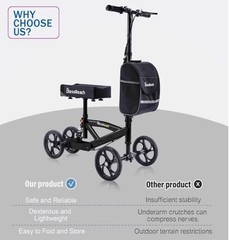 BlessReach Knee Walker 818-2022 Foldable Adjustable All-Terrain 300 lb Black