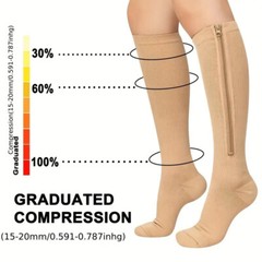 3 Pair Zippered Compression Socks 20-30mmHg Men Women Graduated Support Stocking