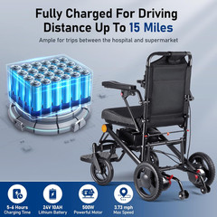 Lightweight Foldable Electric Wheelchair, 35lbs, 500W Motors, All Terrain, Black