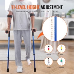 Forearm Crutches for Adults, 11-Level Height Adjustable Walking Crutches with 4-