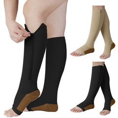 2 PAIRS Zip Up open Toe Compression Zipper Socks Calf Support Stocking Women Men