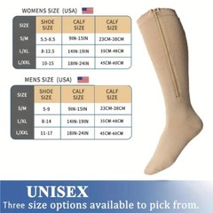 Copper Zipper Compression Socks Support Graduated Stockings Women Mens 15-20mmHg
