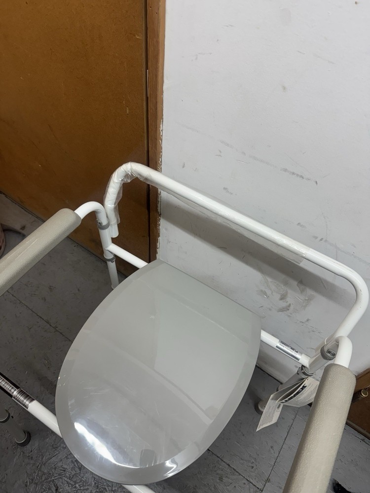 Adjustable Height Bedside Commode Chair with Armrests Steel White/Gray