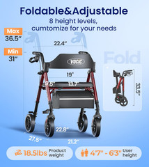 Walkers for Seniors, Z21 Rollator Walker with Seat Supports 350lb, 8″ Big Wheels