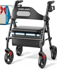 HOMLAND Foldable Rollator Walker with Seat, 350 lb Capacity, Red