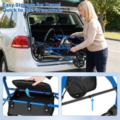 2 in 1 Blue Rollator Walker with Seat 8 Inch Large Wheels Adjustable Height