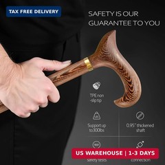 Walking Cane, Available in Multiple Inches Wooden Cane Support up to 300 Lbs, Su