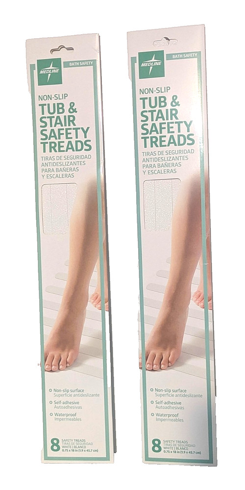 Non-Slip Tub & Stair Safety Treads White Anti-Slip Waterproof 8 Treads Set of 2