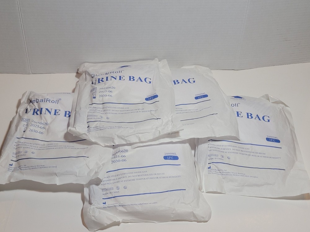 GlobalRoll Urinary Drainage Bag Anti-Reflux Chamber, Urine Bag 2000 mL (5 PK)
