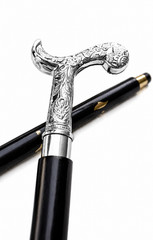 Luxury Silver Handle Walking Cane Black Wooden Shaft Vintage Style Stick
