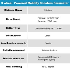 Double Motor 700W 3-Wheels Folding Electric Mobility Scooter Portable Scooter