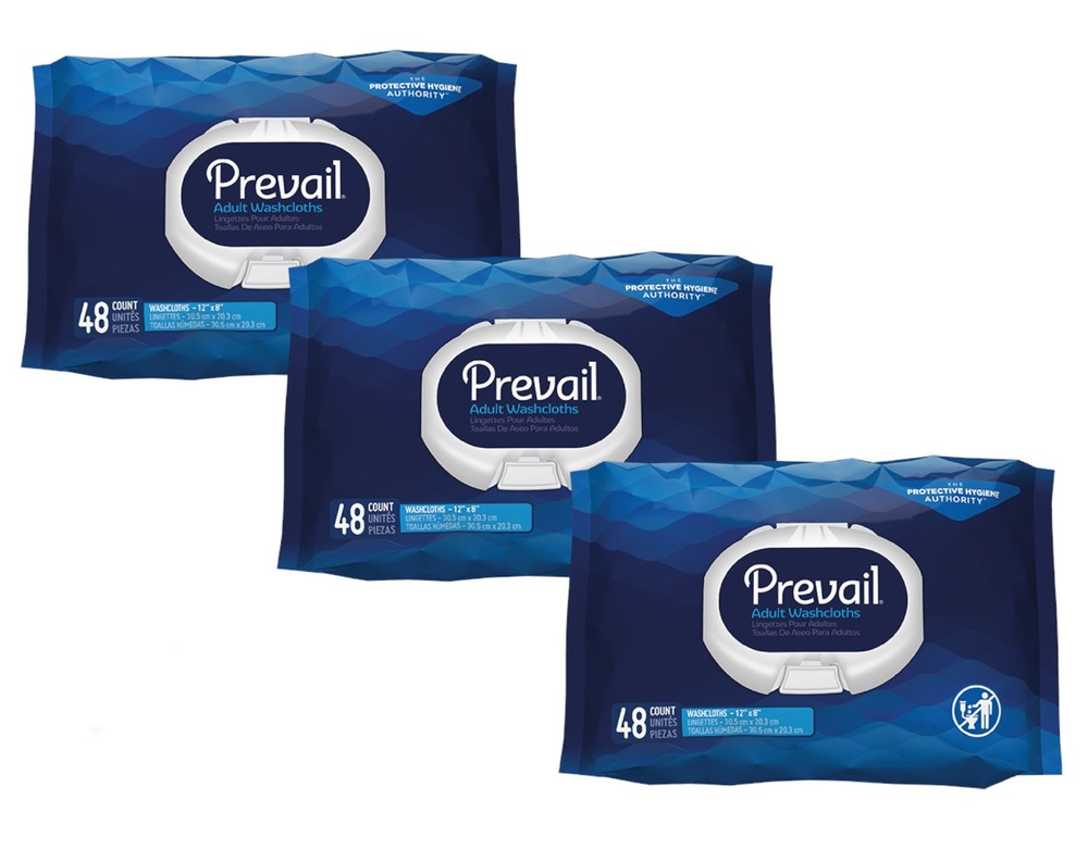 Prevail Adult Washcloths Softpack, 12″ x 8″, 48 Count – Pack of 3