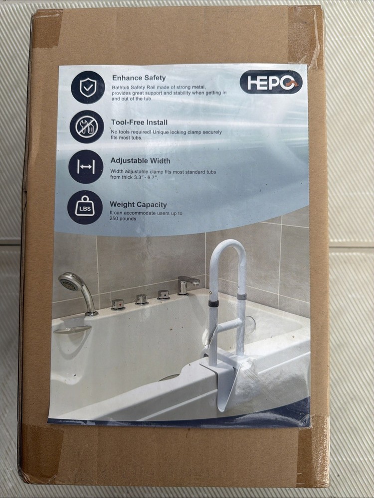 HEPO Bathtub Grab Bar Up To 250 Pounds Adjustable Clamp