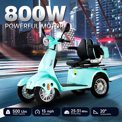 Heavy Duty 4-Wheel Mobility Scooter 31 Miles 3-Speed 800W 500lb Capacity Seniors