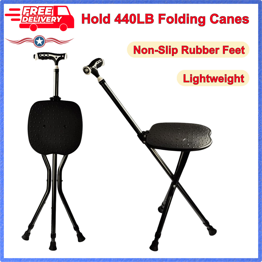 Hold 440 lbs Folding Canes with Seat Walking Stick Height Adjustment Cane Seat