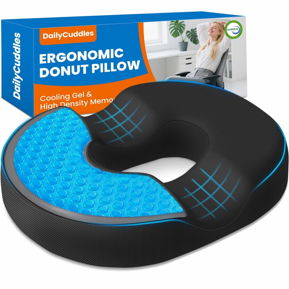 DailyCuddles Donut Pillow for Tailbone Pain, Hemorrhoids – Cooling Gel Memory…