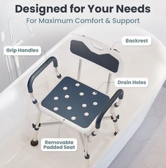 PELEGON Shower Chair for Elderly/Disabled, 450lb Capacity, Padded Seat, New