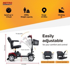 Four wheels Compact Travel Mobility Scooter with 300W Motor for Adult-300lbs RED