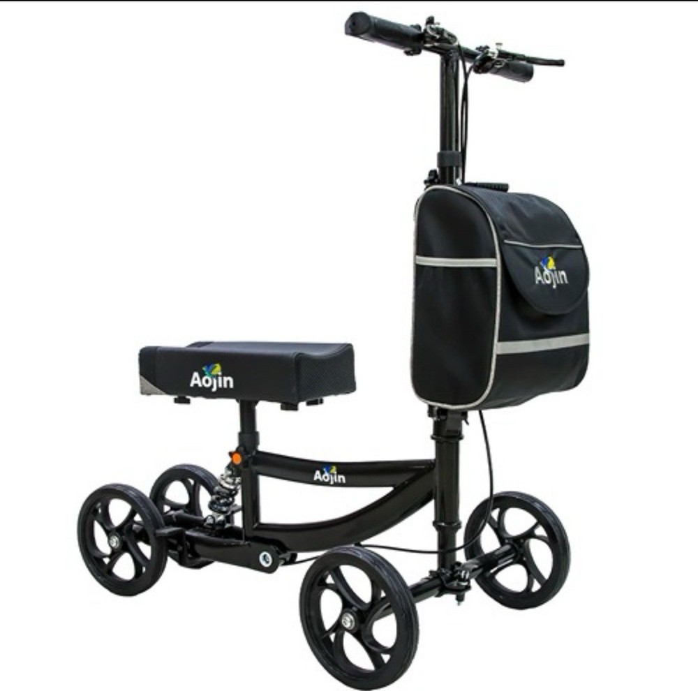 Aojin Knee Scooter, 300lbs Capacity, 13″ Big PU Seat, All Terrain Foldable Knee