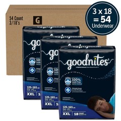 Goodnites Boys Nighttime Underwear, Size XXL 120-165+ lbs, 54 Ct, Packaging
