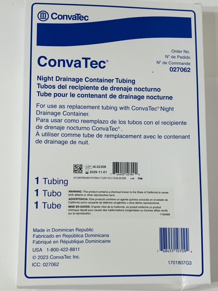 1 x ConvaTec • Night Drainage Tubing [REF] 027062 | NEW in BOX | Exp. Date 2029