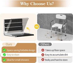 Wall-Mounted Folding Shower Seat, 15″ Space-Saving Chair for 400 lbs Capacity