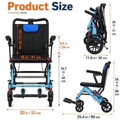Lightweight Foldable Transport Wheelchair Padded Seat Flip Armrests Swing Away