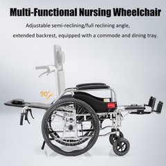 Yuwell H008B Commode Wheel Chair Nuring Wheelchair w/ Toilet Recliner Transport