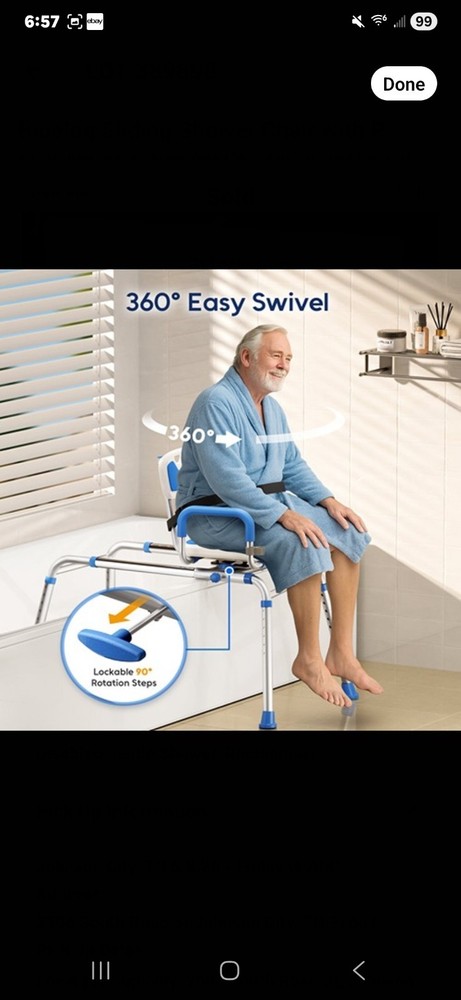 New Bluelog Sliding Shower Chair Padded 360 Swivel Seat 330lbs Transfer Bench