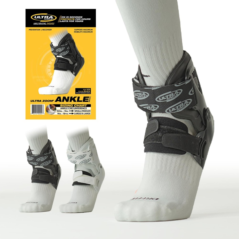 Ultra Zoom Ankle Brace – Soft Shell Hinged Support for Small/Medium, Black