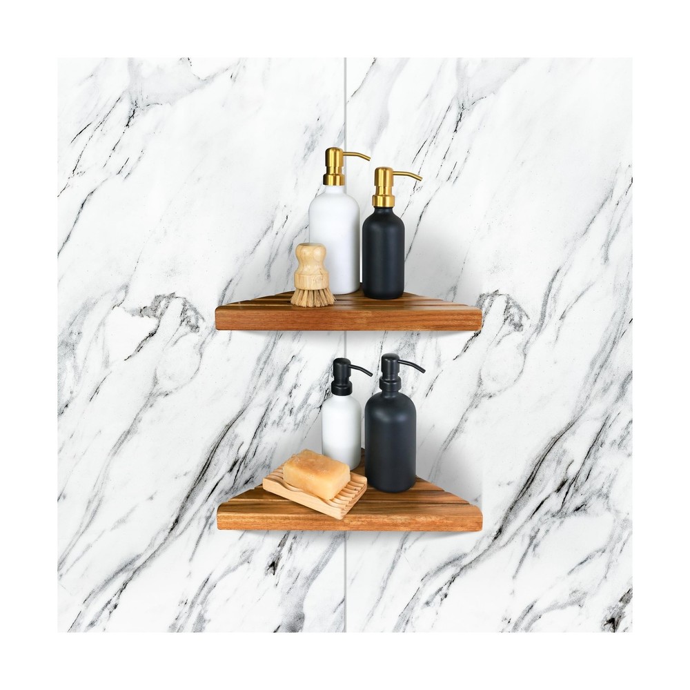ENKEZI Acacia 2,3 Tiers Corner Shower Shelf, Triangular Corner Shelf Wooden B…