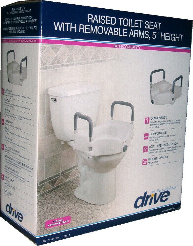 RAISED TOILET SEAT (drive BRAND) Up to 300Lbs Removable Padded Arms New in Box
