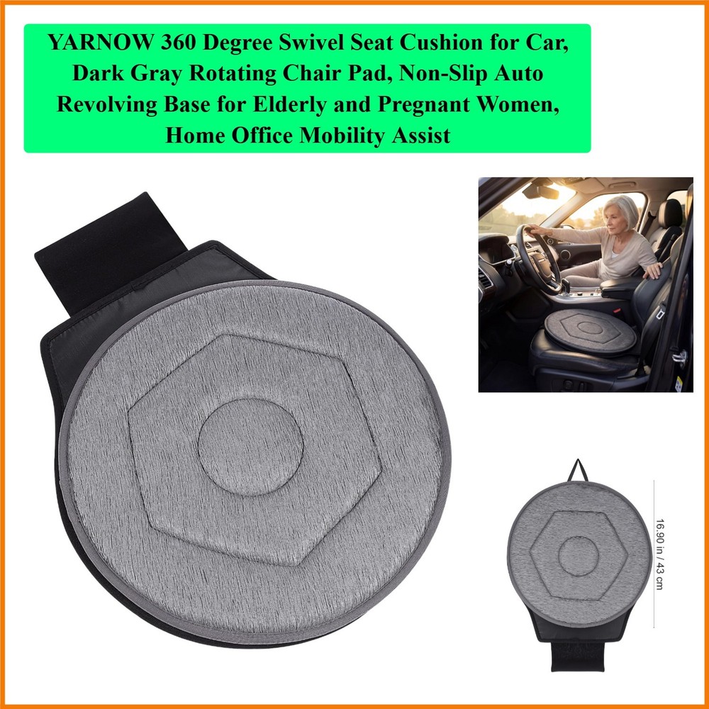 360 Degree Swivel Seat Cushion for Car, Dark Gray Rotating Chair Pad, Non-Sli…