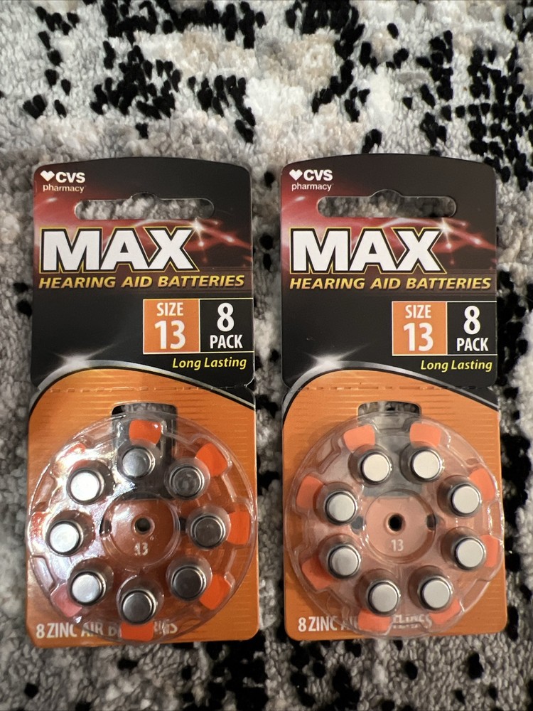 16 PCS. CVS (2) 8-Packs MAX Hearing Aid Batteries Size 13 Exp 7/2026