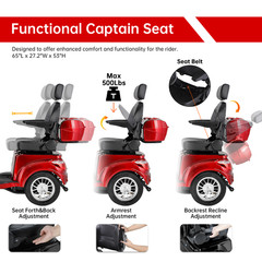 800W Heavy Duty Four Wheel Mobility Scooters for Seniors & Adult 500lbs Capacity