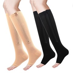 2 Pairs Zipper Compression Socks for Men Women, 15-20mmHg Open Toe Compressio.