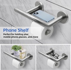 Grab Bar Toilet Paper Holder Combo, 3-in-1 Bathroom Grab Bar with Paper Holder