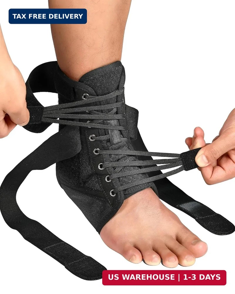 Quick Lace Up Ankle Brace for Women Men with Removable Side Splints, Adjustable