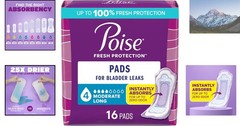 4 Drop Moderate Absorbency Incontinence Pads – Long Length, Zero Odor, 16 Pack