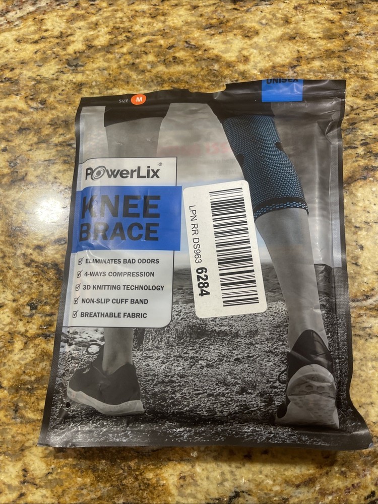 NEW POWERLIX Knee Compression Sleeve Knee Brace Unisex Men Women Black – Med