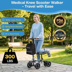 All Terrain Knee Scooter Walker-Foldable-Steerable-Dual Brakes-Grey-Up To 300lbs