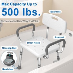 Adjustable Shower Chair with Padded Armrests & Back | Heavy Duty Bath Seat for S